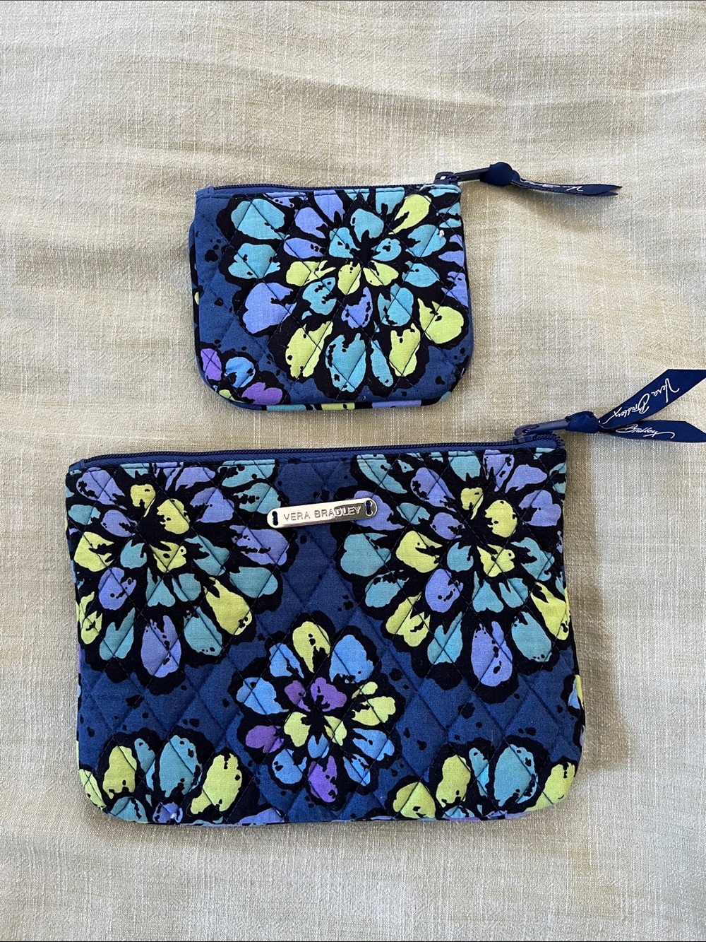 Vera Bradley Navy Floral Quilted Zip Pouch Duo v